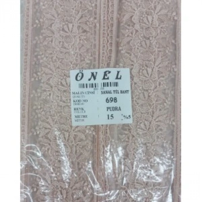 Dantel Polyester Sanal Tül Bant Pudra 15 Metre En 6 Cm On-698-pu