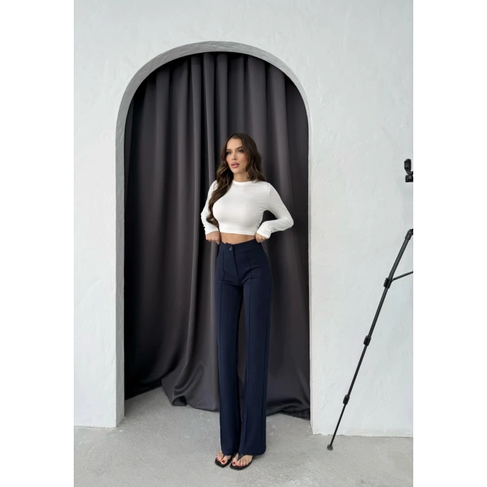 Düğmeli Palazzo pantolon lacivert p170091