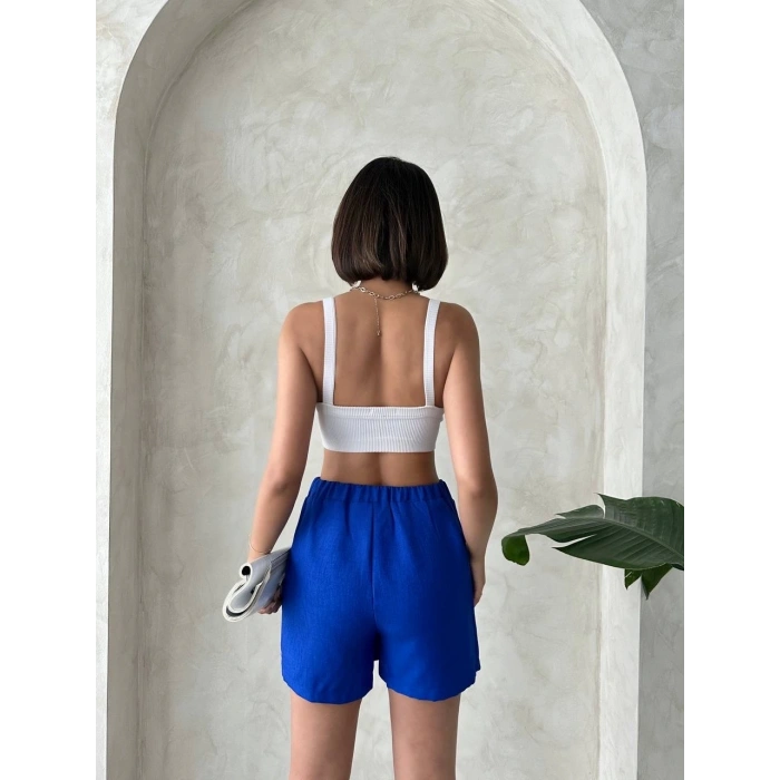 Fiyonklu şort etek saks s255021