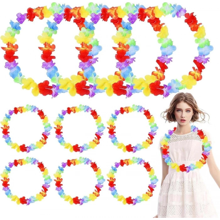 Hawaii Çiçekli Boyun Kolyesi - Renkli Tropikal Parti Leisi 12 Adet
