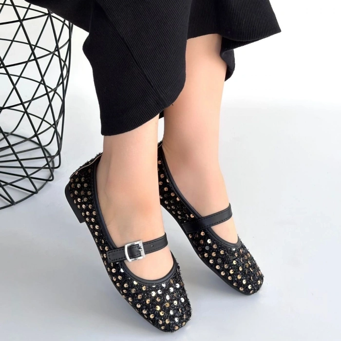 Moden Siyah Süet Babet Ayakkabı