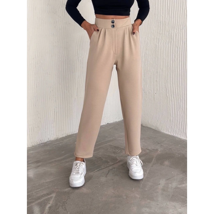 örme krep pantolon çift düğmeli