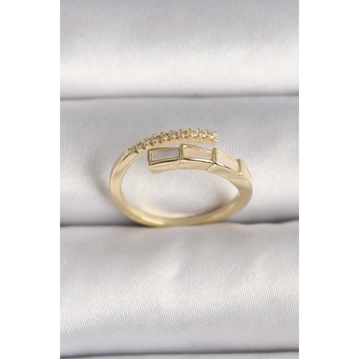 Pirinç Gold Renk Zirkon Taş Detaylı Yılan Model Ayarlanabilir Yüzük - TJ-BYK3539