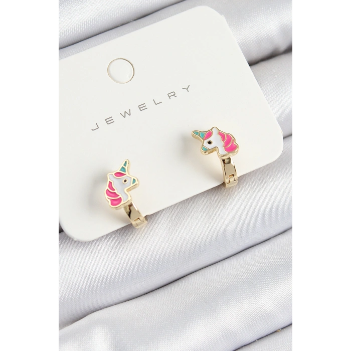 Pirinç Unıcorn Model Gold Renk Çocuk Küpe - TJ-BKP10905