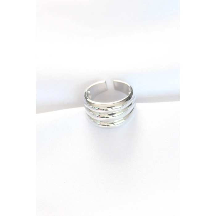 Silver Renk Ayarlanabilir Çizgili Bombe Yüzük - TJ-BYK3118