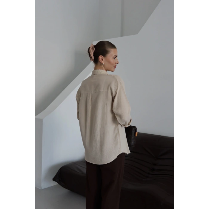 Tek cepli müslin gömlek bej pt