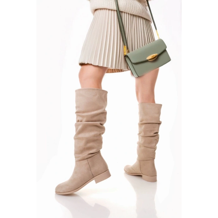 Winda Bej Süet Körüklü Çizme