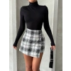 İki düğmeli şort ch kumaş etek ekoseli siyahbeyaz h26414