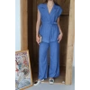 Keten yelek pantolon takım indigo pt