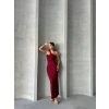Krinkıl tek omuz uzun elbise bordo s25455