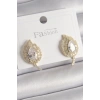 Pirinç Gold Renk Zirkon Taşlı Yaprak Model Kadın Küpe - TJ-BKP9945