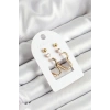 Pirinç Zirkon Taş Ve Kalp Figürlü Gold Renk 3lü Çift Kadın Küpe Set - TJ-BKP10650