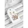 Pirinç Zirkon Taş Ve Kemik Halka Figürlü Gold Renk 3lü Çift Kadın Küpe Set - TJ-BKP10654