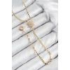 Pirinç Zirkon Taşlı Ezme Zincirli Kutup Yıldızı Model Gold Renk Y Kolye - TJ-BKO10469