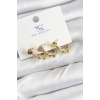 Pirinç Zİrkon Taşlı Kalp Model Gold Renk 3lü Kadın Küpe - TJ-BKP10947