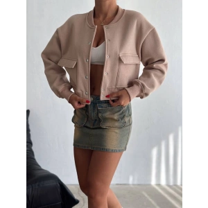 3 iplik şardonlu Önü çıtçıtlı cepli ceket bej f2226