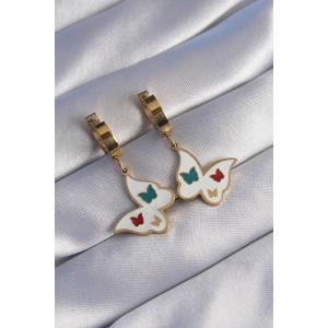 316L Çelik Gold Renk Renkli Mineli Kelebek Küpe - TJ-BKP9027