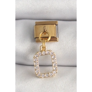316L Çelik Gold Renk Sallantı Kare Zirkon Taşlı Nomination Charm - TJ-BC1350