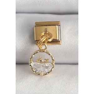 316L Çelik Gold Renk Sallantı Zirkon Taşlı Balina Model Nomination Charm - TJ-BC1339