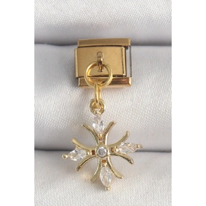 316L Çelik Gold Renk Sallantı Zirkon Taşlı Kar Tanesi Model Nomination Charm - TJ-BC1341