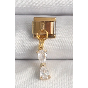 316L Çelik Gold Renk Sallantı Zirkon Taşlı Kurdele Model Nomination Charm - TJ-BC1351