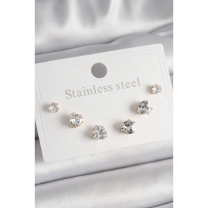 316L Çelik Gold Renk Zirkon Taşlı Kalp Model Kadın Küpe Seti - TJ-BKP9880