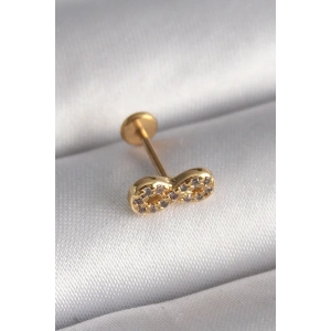 316L Çelik Gold Renk Zirkon Taşlı Sonsuzluk Model Tragus Piercing - TJ-PR1344