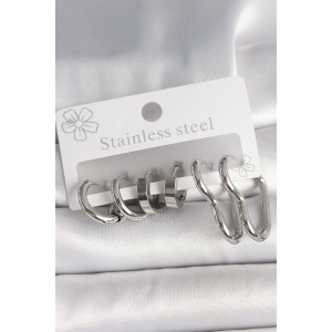 316L Çelik Gümüş Renk Kalp Halka Model Kadın Küpe Seti - TJ-BKP10381