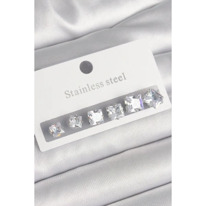 316L Çelik Gümüş Renk Kare Zirkon Taşlı Kadın Küpe Seti - TJ-BKP10303