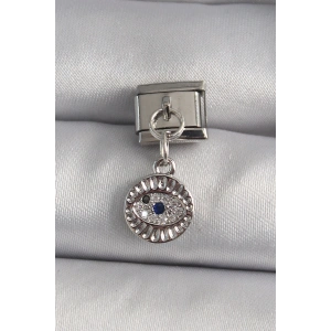 316L Çelik Gümüş Renk Sallantı Zirkon Taşlı Göz Model Nomination Charm - TJ-BC1157