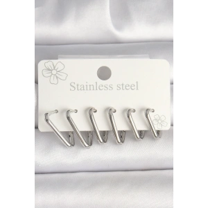 316L Çelik Gümüş Renk Üçgen Model Kadın Küpe Seti - TJ-BKP10349