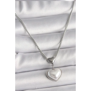316L Çelik Gümüş Renk Zincir 3D Kalp Model Kadın Kolye - TJ-BKO9771