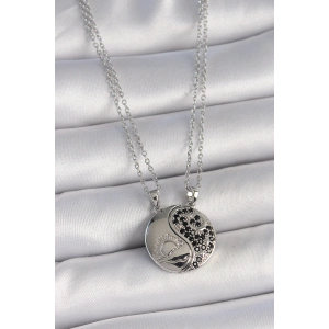 316L Çelik Gümüş Renk Zincir Zirkon Taşlı Ying Yang Model Gün Batımı İşlemeli Arakdaşlık Kadın Kolye - TJ-BKO10028