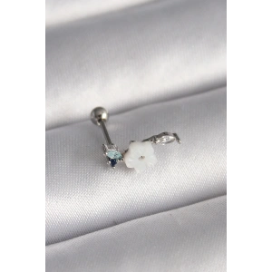 316L Çelik Gümüş Renk Zirkon Taş Detay Beyaz Çiçek Model Tragus Piercing - TJ-PR1357