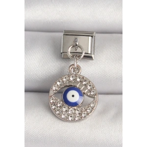 316L Çelik Gümüş Renk Zirkon Taşlı Göz Model Nazar Boncuk Detay Nomination Charm - TJ-BC1217