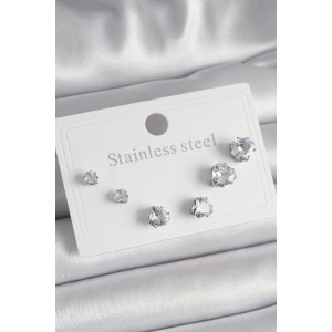 316L Çelik Gümüş Renk Zirkon Taşlı Kalp Model Kadın Küpe Seti - TJ-BKP9879