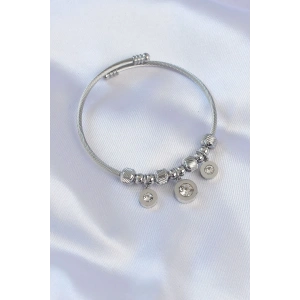 316L Çelik Gümüş Renk Zirkon Taşlı Model Charm Bileklik - TJ-BB6090