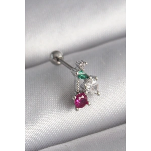 316L Çelik Gümüş Renk Zirkon Taşlı Tragus Piercing - TJ-PR1227