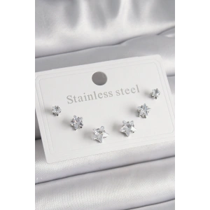 316L Çelik Gümüş Renk Zirkon Taşlı Yıldız Model Kadın Küpe Seti - TJ-BKP9881