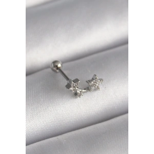316L Çelik Gümüş Renk Zirkon Taşlı Yıldız Tragus Piercing - TJ-PR1245