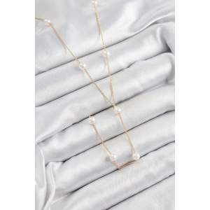 316L Çelik İnci Figürlü Y Model Gold Renk Kadın Kolye - TJ-BKO10340