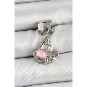 316L Çelik Sallantılı İnci Detaylı İstiridye Model Gümüş Renk Nomination Charm - TJ-BC1464