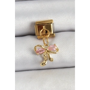 316L Çelik Sallantılı Zirkon Taşlı Fiyonk Model Gold Renk Nomination Charm - TJ-BC1423