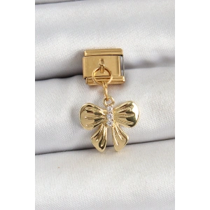 316L Çelik Sallantılı Zirkon Taşlı Fiyonk Model Gold Renk Nomination Charm - TJ-BC1441