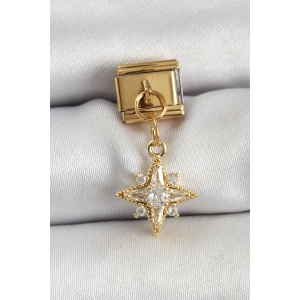 316L Çelik Sallantılı Zirkon Taşlı Kutup Yıldızı Model Gold Renk Nomination Charm - TJ-BC1420