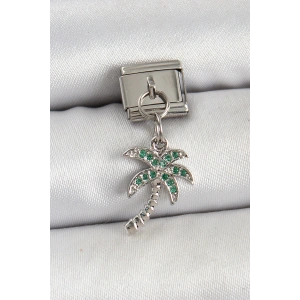 316L Çelik Sallantılı Zirkon Taşlı Palmiye Ağacı Model Gümüş Renk Nomination Charm - TJ-BC1445