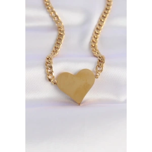 316L Çelik Zincir Altın Renk Düz Plaka Kalp Kolye - TJ-BKO8642