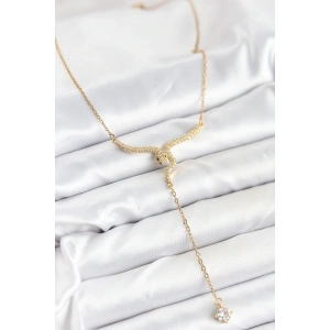 316L Çelik Zincir Gold Renk Yılan Model Y Kolye - TJ-BKO10662