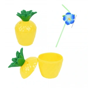 Ananas Hawaii Luau Aloha Pipetli İçecek Kabı Bardak 10x13 cm 1 Adet