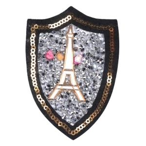 Aplike Ütü İle Yapışan Taşlı Eyfel Kulesi Beyaz Arma 6 Cm